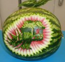 Melone mit Islandpferde WM Logo und Text oben